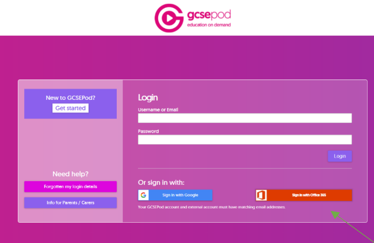 GCSE Login Page