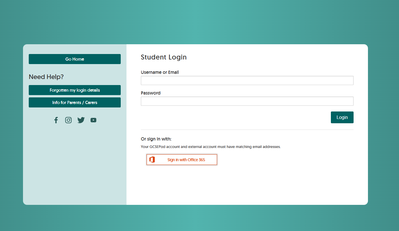 GCSE Login Page
